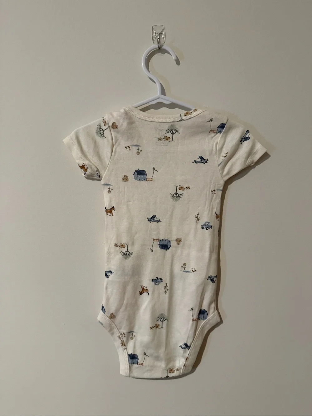 Carter's Cream Short-Sleeve Baby One-Piece with Blue Farm Print